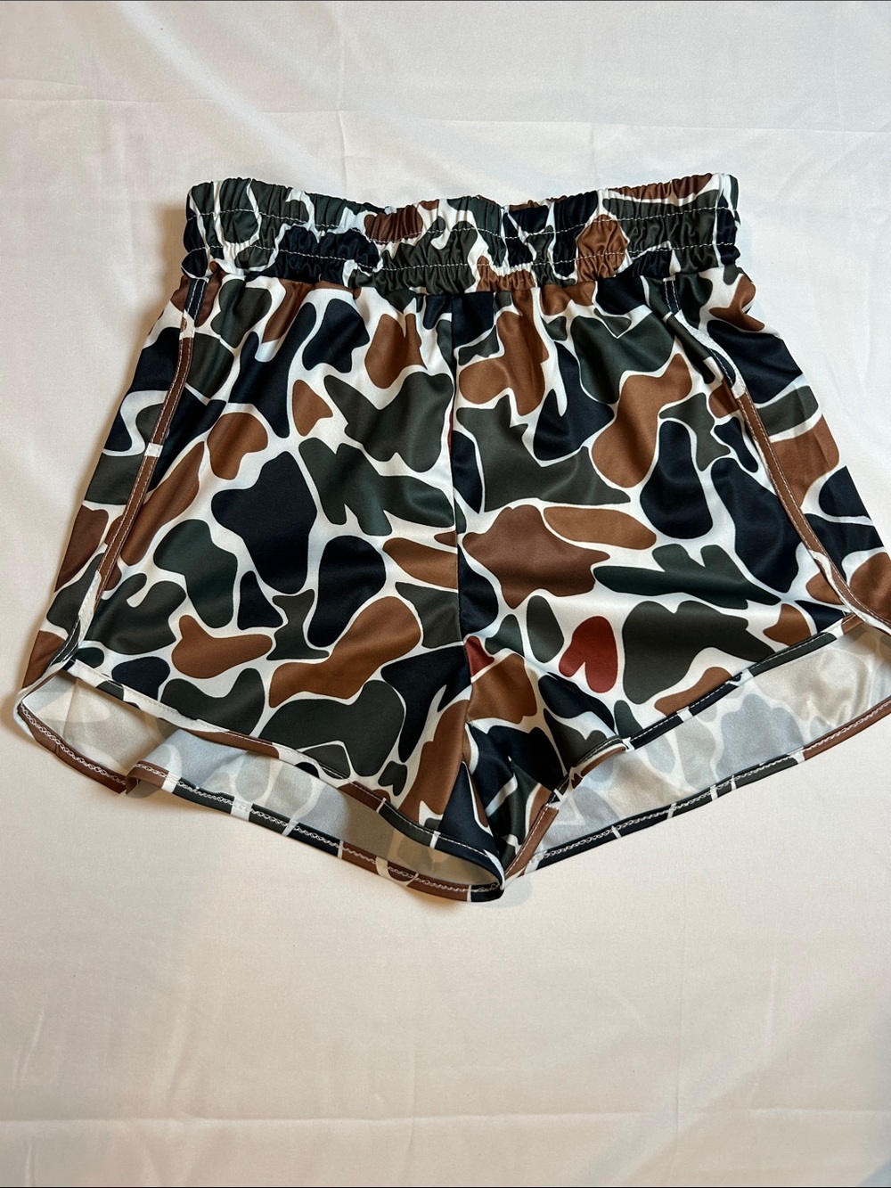 Women's Camo Print Athletic Shorts - Brown/Green